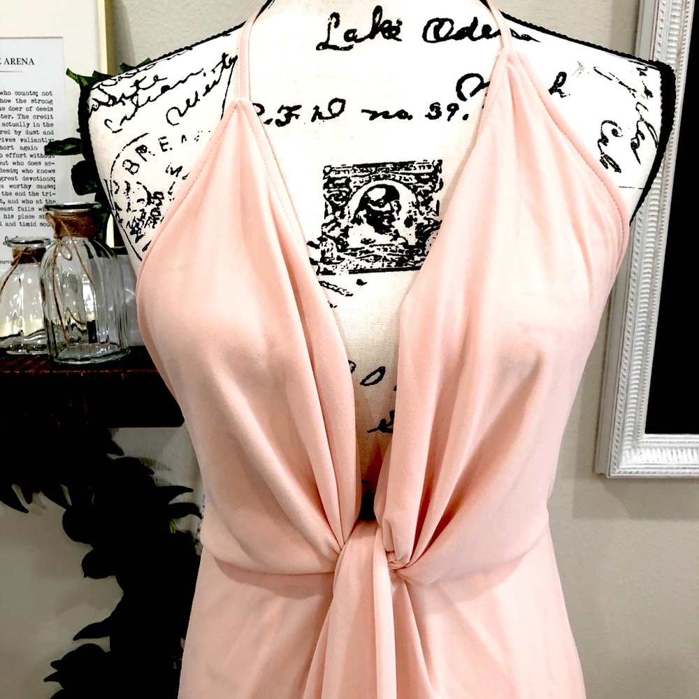 Elegant Deep V-Neck Peach Gown - Never Worn